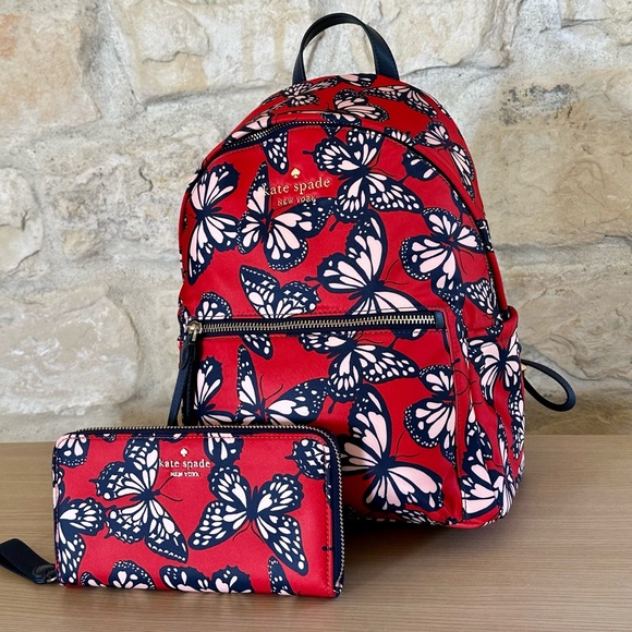 Kate Spade Butterfly Medium Chelsea Nylon Backpack&wallet NWT Authentic - Picture 2 of 15